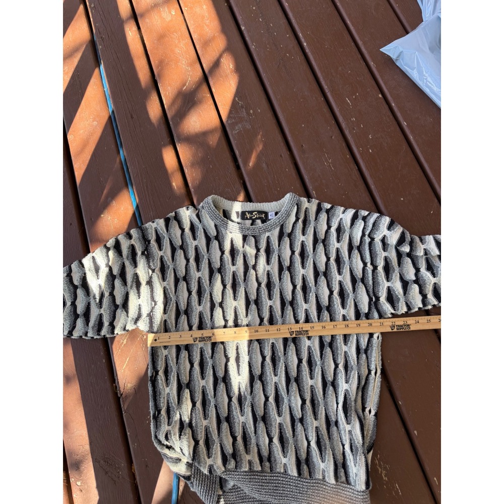 Vintage Alan Stuart 3D Knit Sweater Mens Med Grey Black White Retro 80s USA Made - Picture 2 of 8